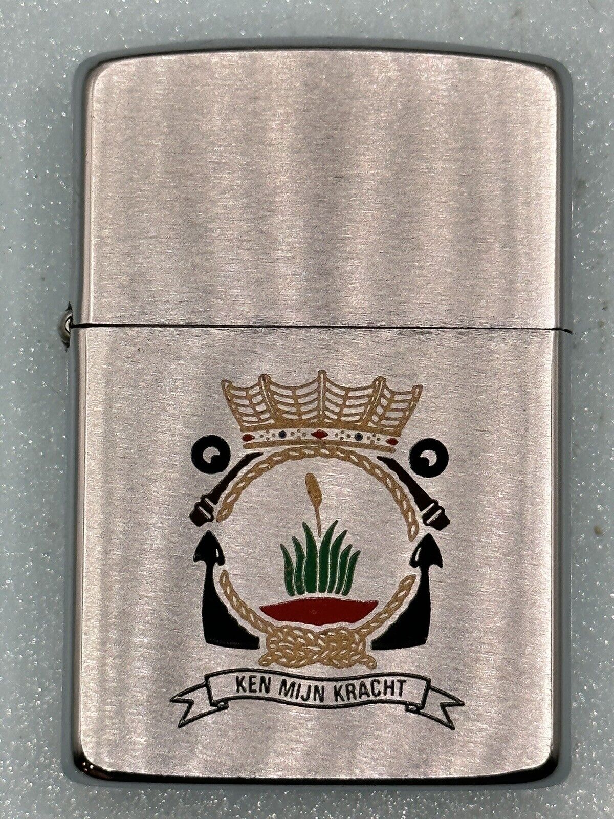 Vintage 1989 Ken Mijn Kracht British Military Chrome Zippo Lighter