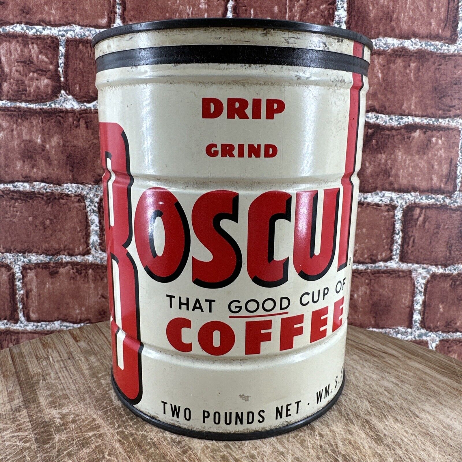 Vintage Boscul 2 Lb Tall Coffee Can Tin Key Wind Litho Advertising