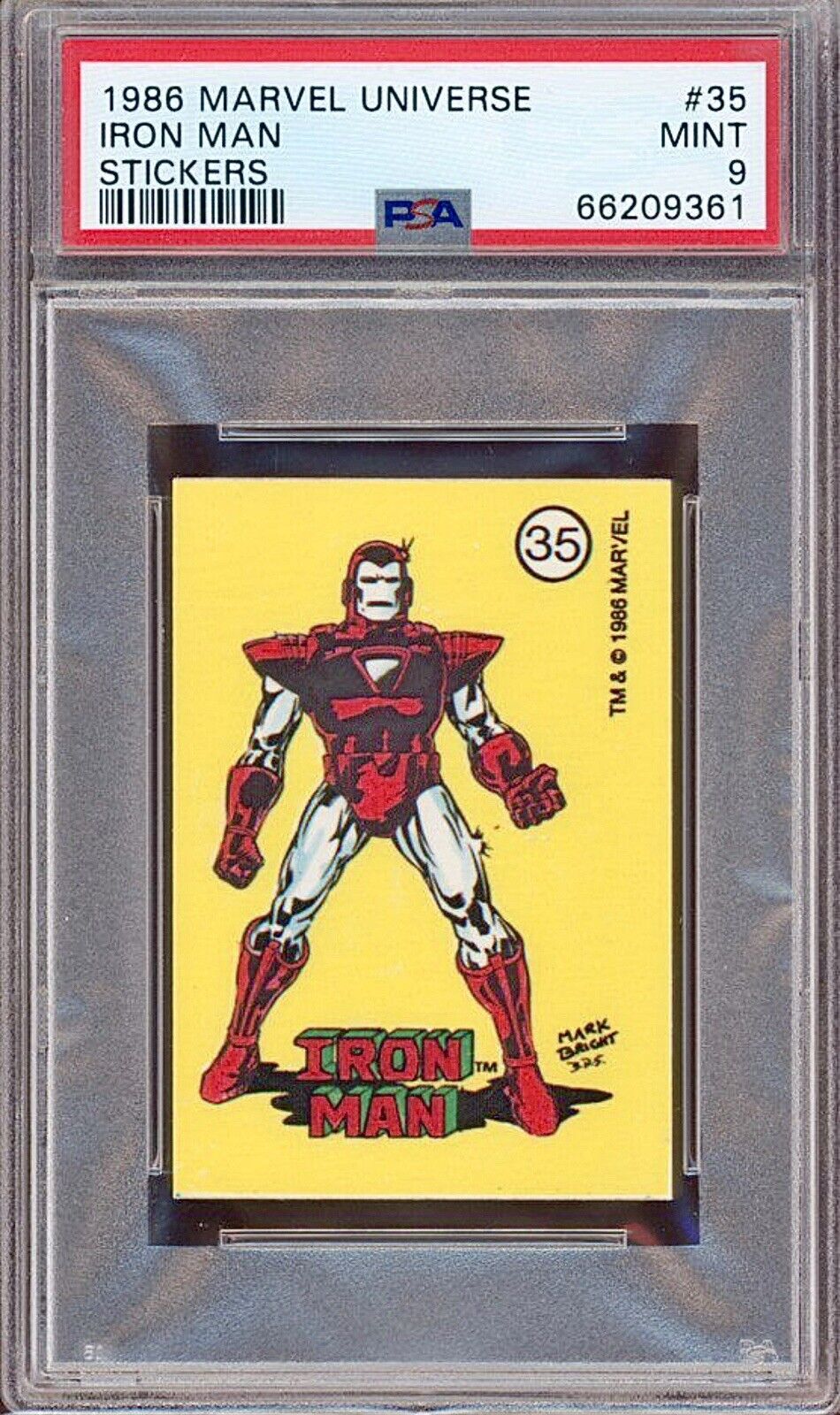 1986 Marvel Universe Stickers #35 Iron Man PSA 9 🔥RARE🔥