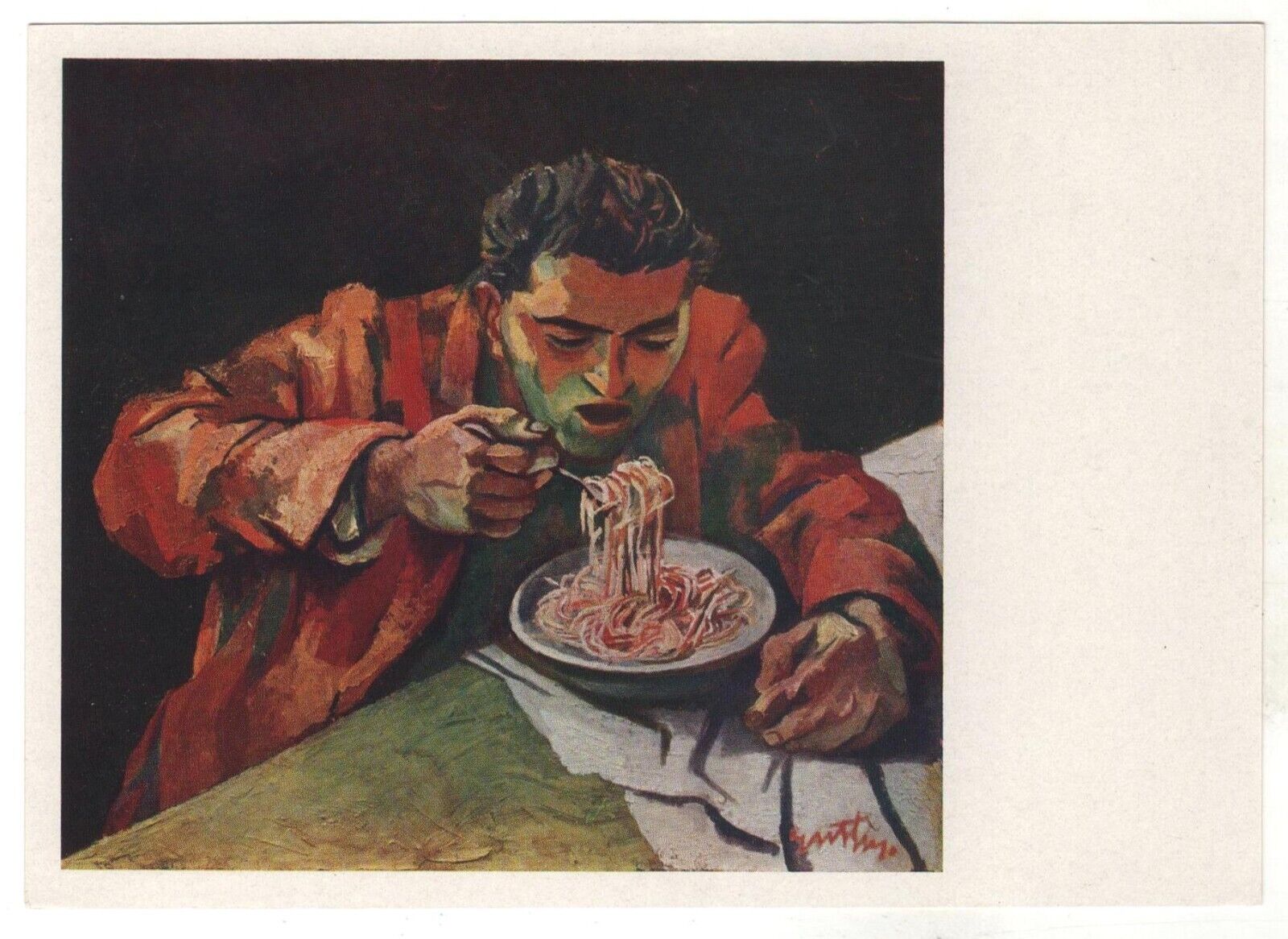 1962 Man who eats spaghetti Mexico Renato Guttuso Russian OLD Postcard