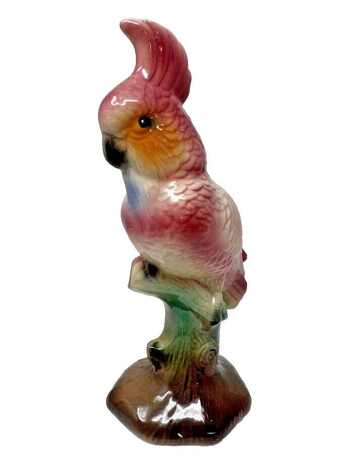 Vintage Pink Blue Cockatoo Parrot Bird Figurine MCM Statue 