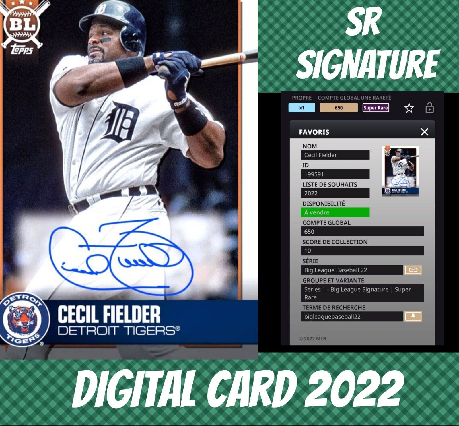 Topps Colorful 22 Cecil Fielder SR Big League Signature 2022 Digital Card