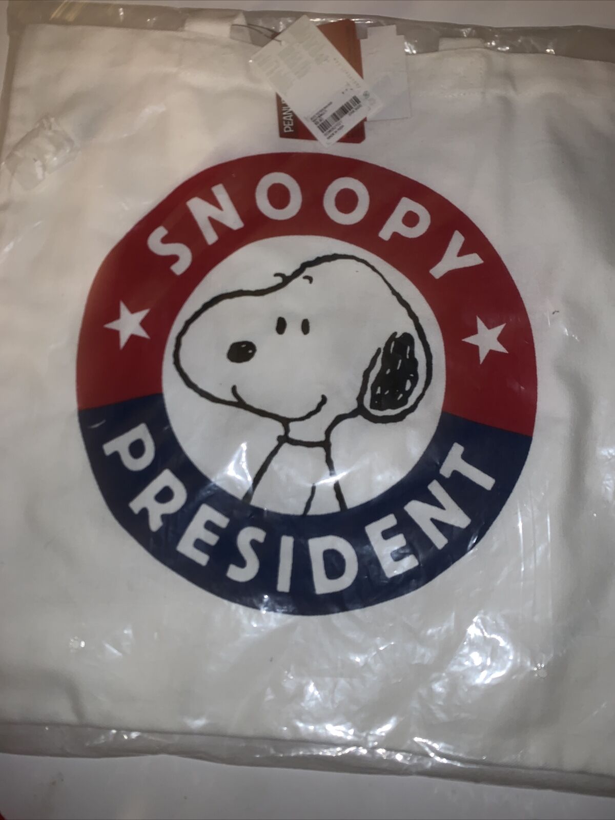NWT Officially Licensed Forever 21 Snoopy for President Cotton White Tote Bag