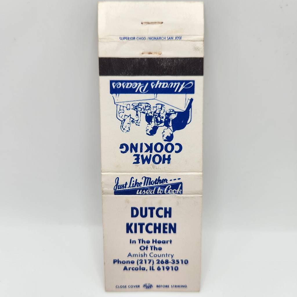 Vintage Matchbook Dutch Kitchen Amish Country Arcola Illinois Restaurant 