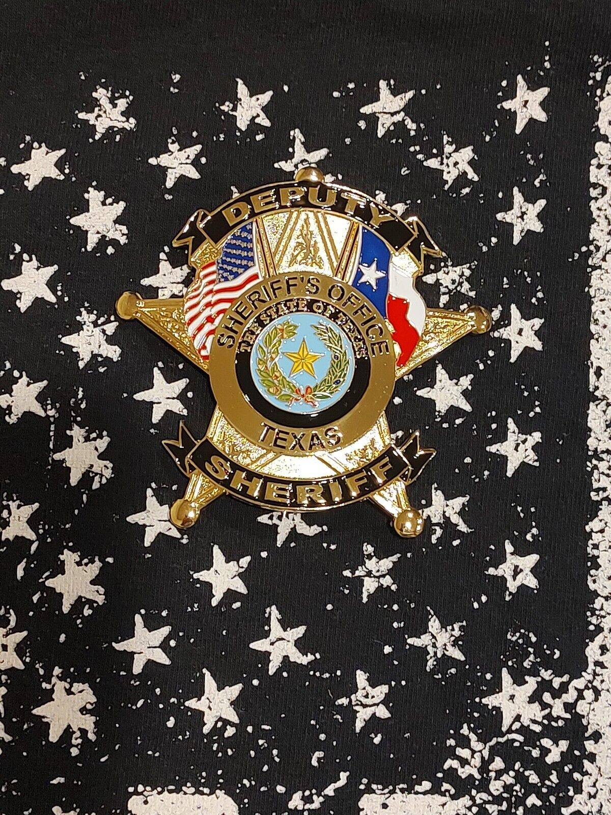 Gold Texas SHERIFF Two-Flag Star Badge 