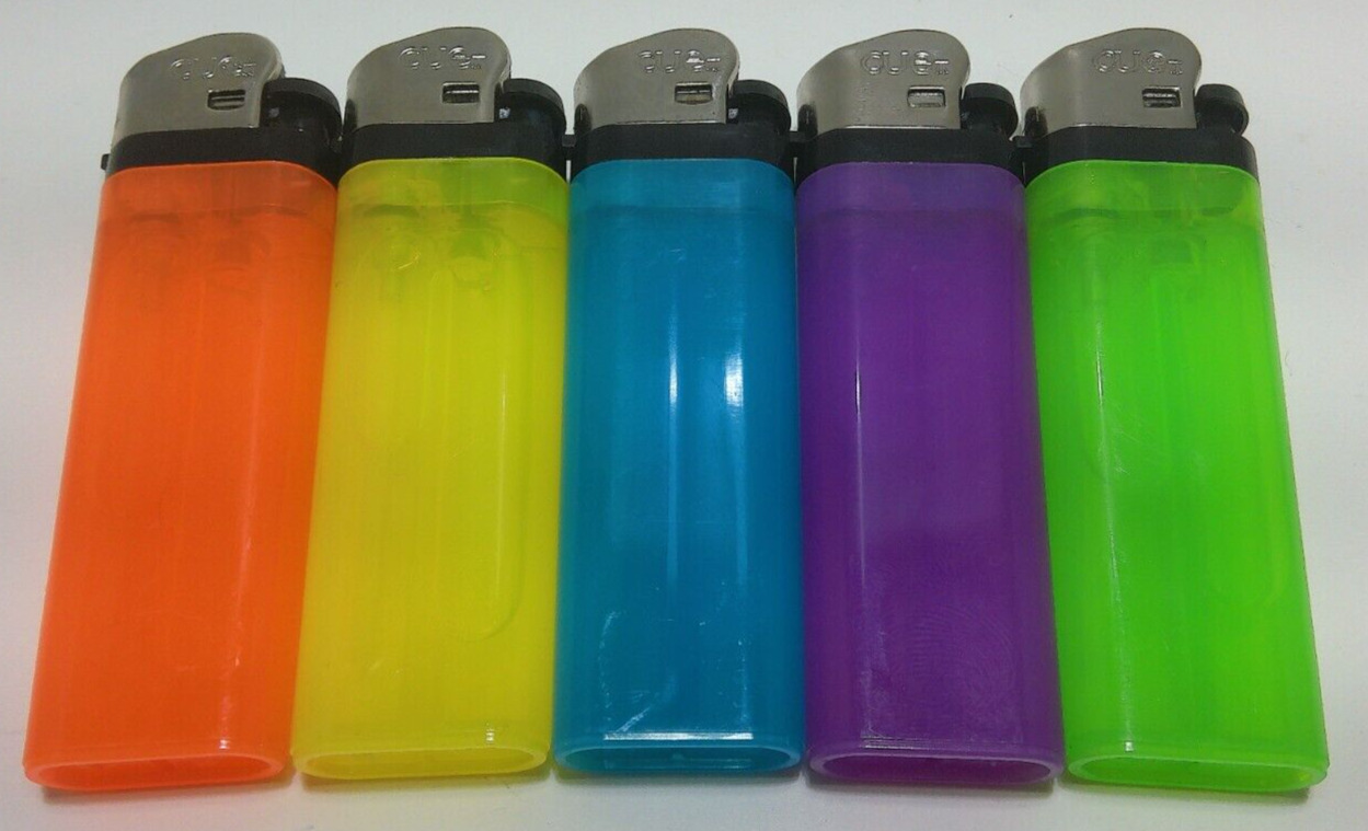 CUE2 Lighter x5 Disposable Multiple Colors Orange/Yellow/Blue/Purple/Green NEW
