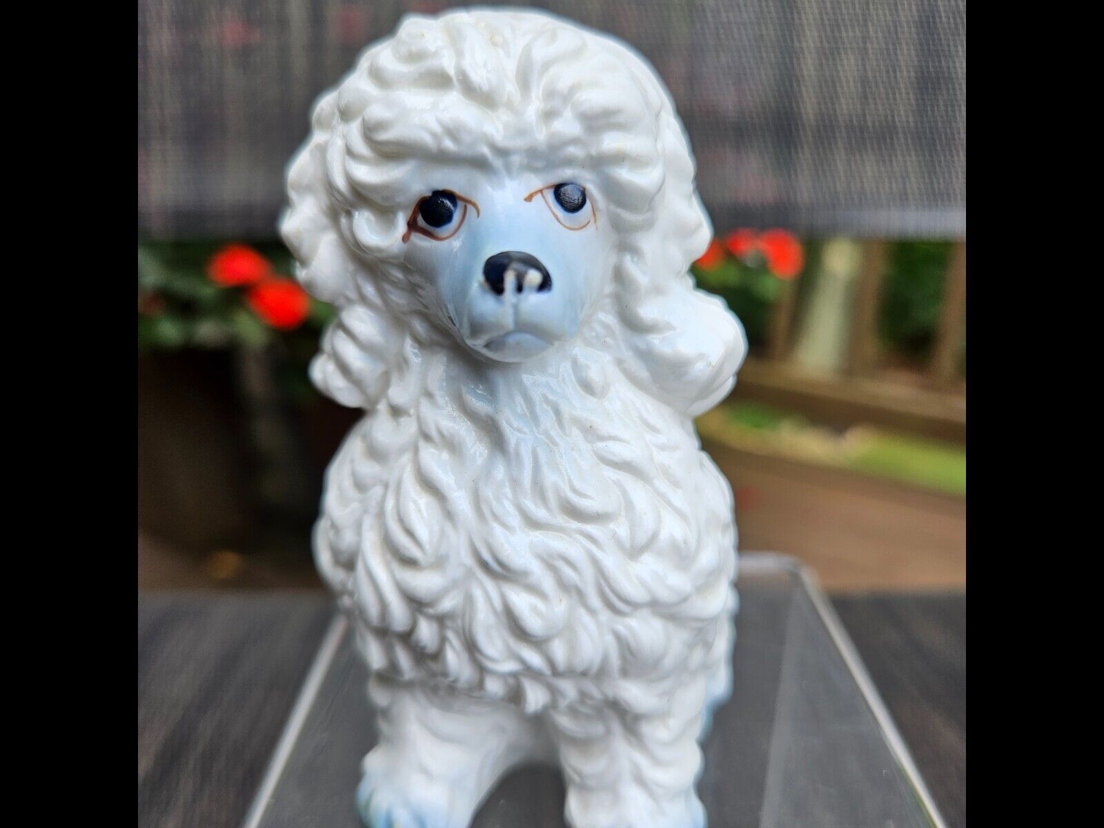 Vintage Bone China White Poodle With Lite Blue Face Figurine Made in Taiwan