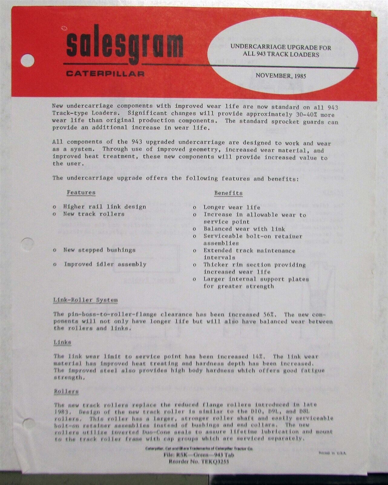 1986 Caterpillar 943 Track Loader Undercarriage Upgrade Construction Salesgram