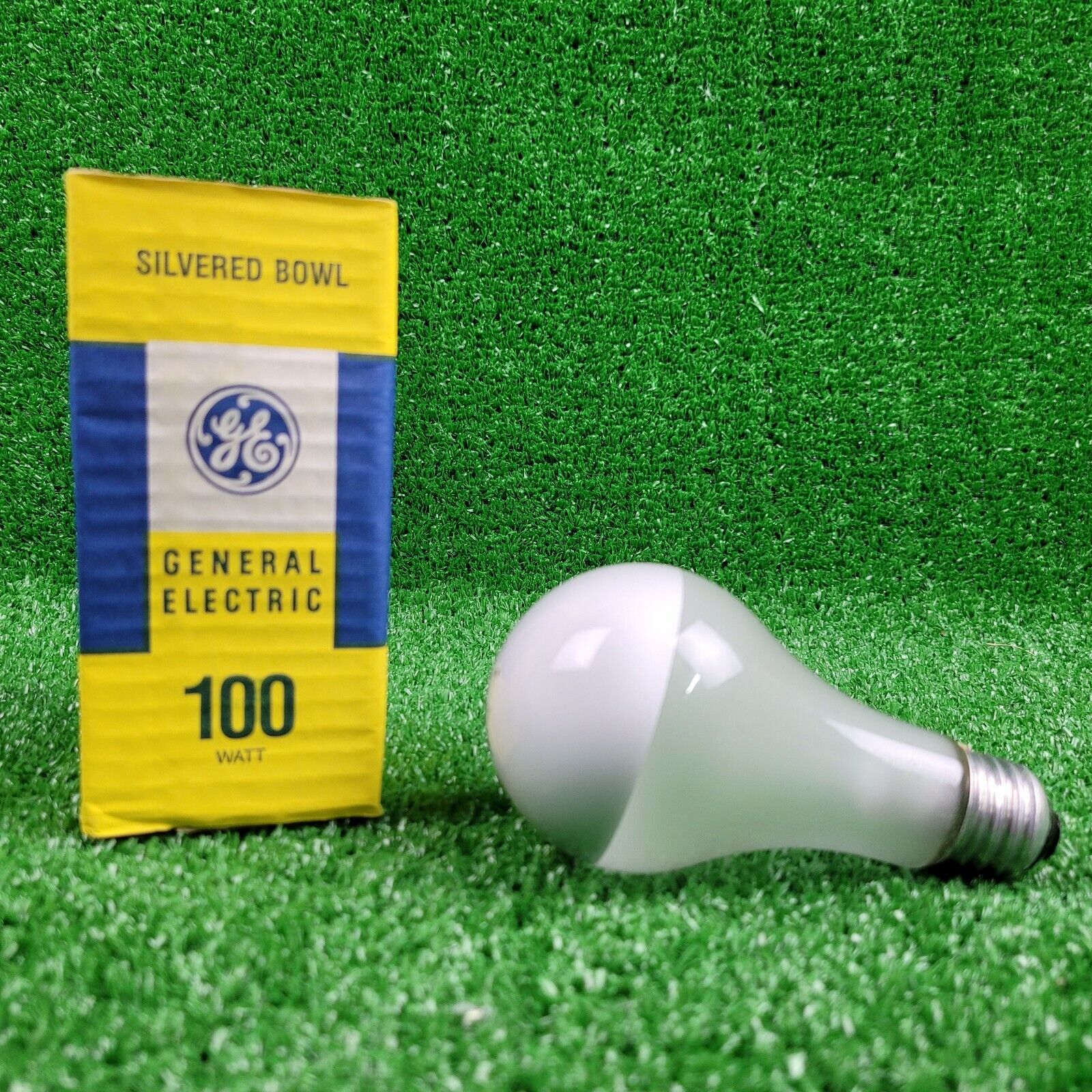 Vintage New General Electric GE100 Watt Silver Bowl Light Bulb - New Old Stock
