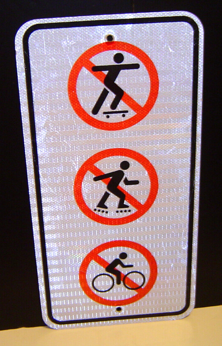 Vintage No Skateboarding , Rollerblading ,  Bicycle Riding Metal Sign 24 X 12