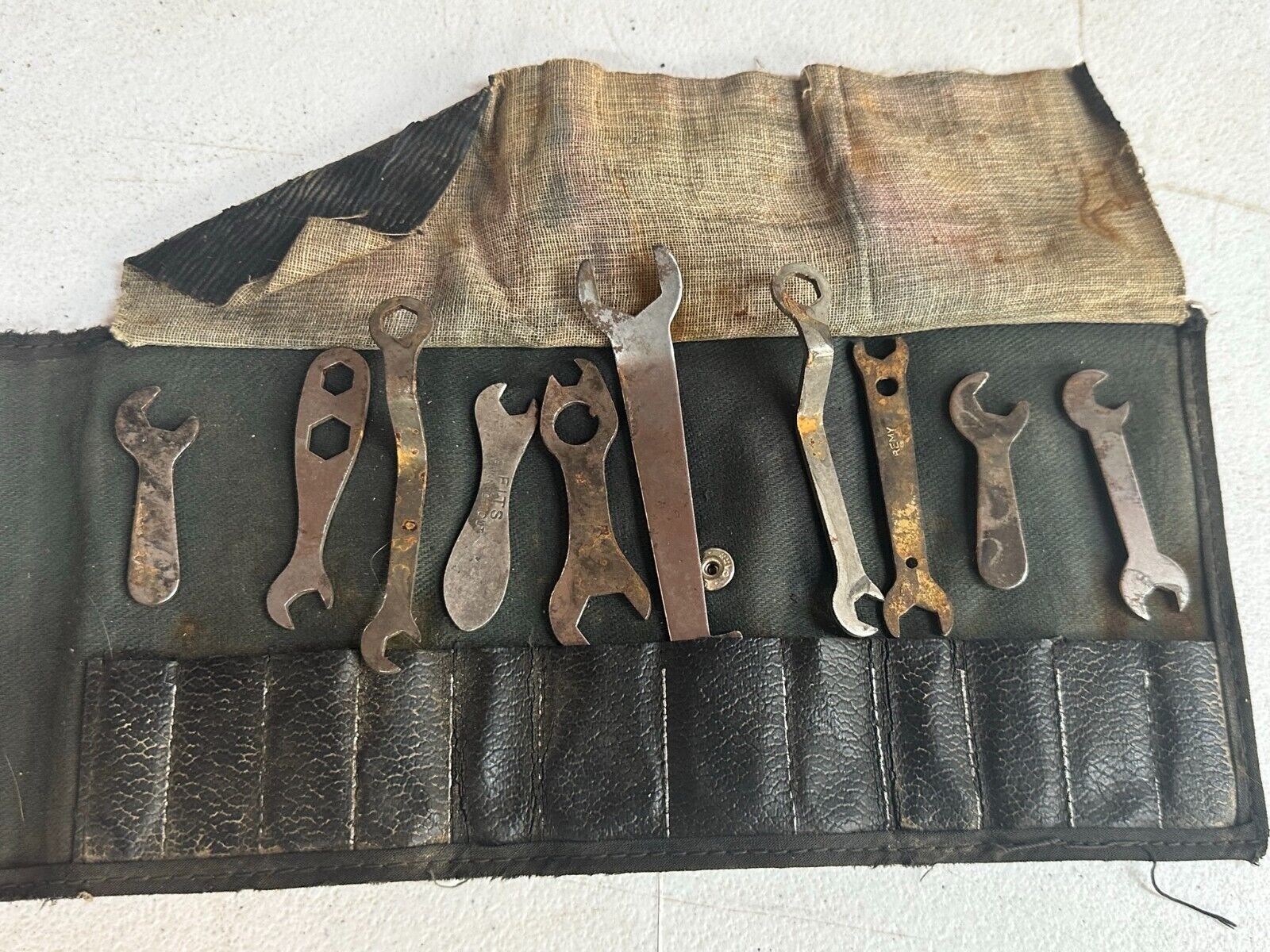 vintage tool ignition bicycle wrench set leather tool roll unusual