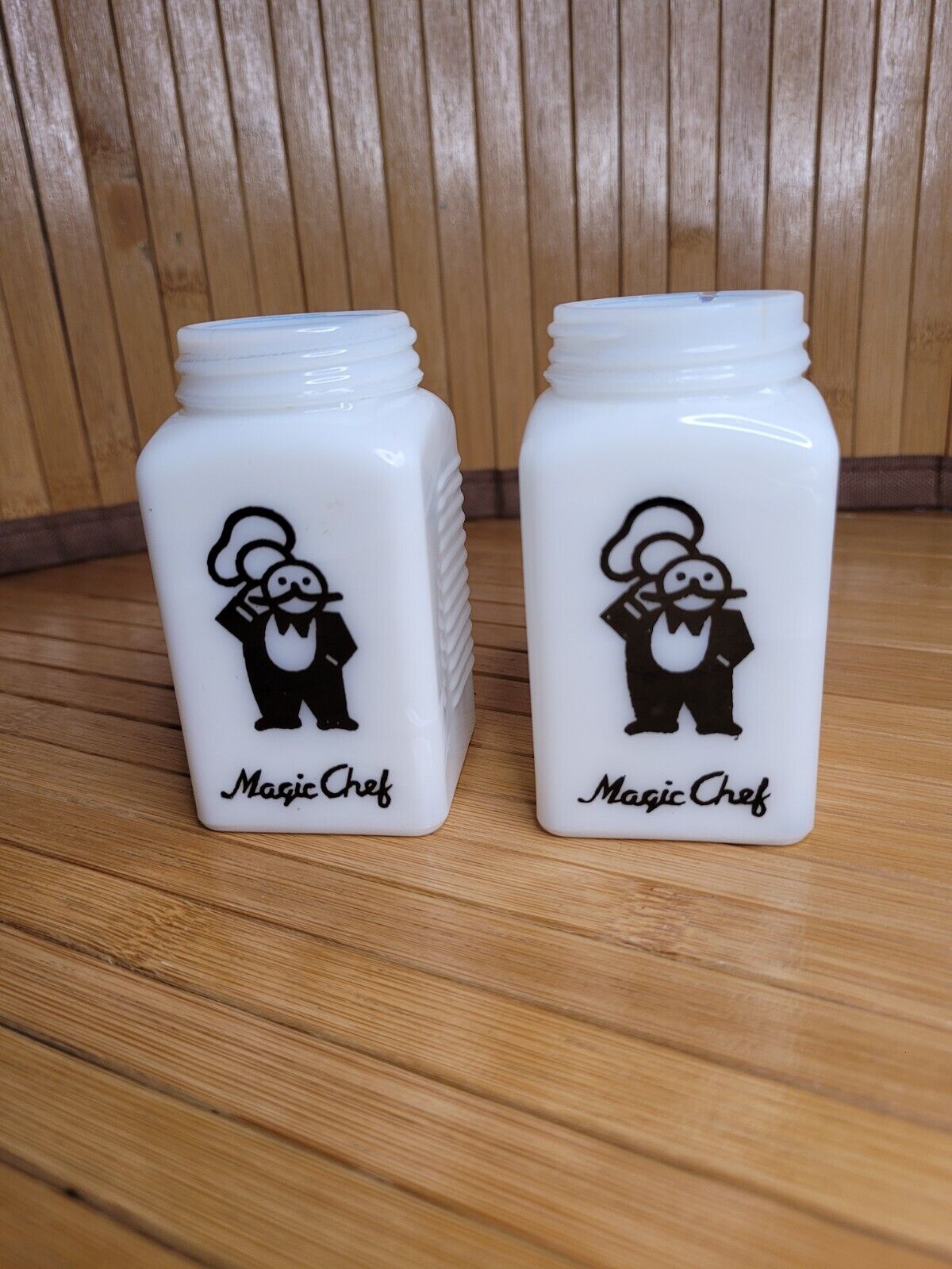 Vintage McKee Depression Era Magic Chef Milk Glass Salt & Pepper Shakers No Lids