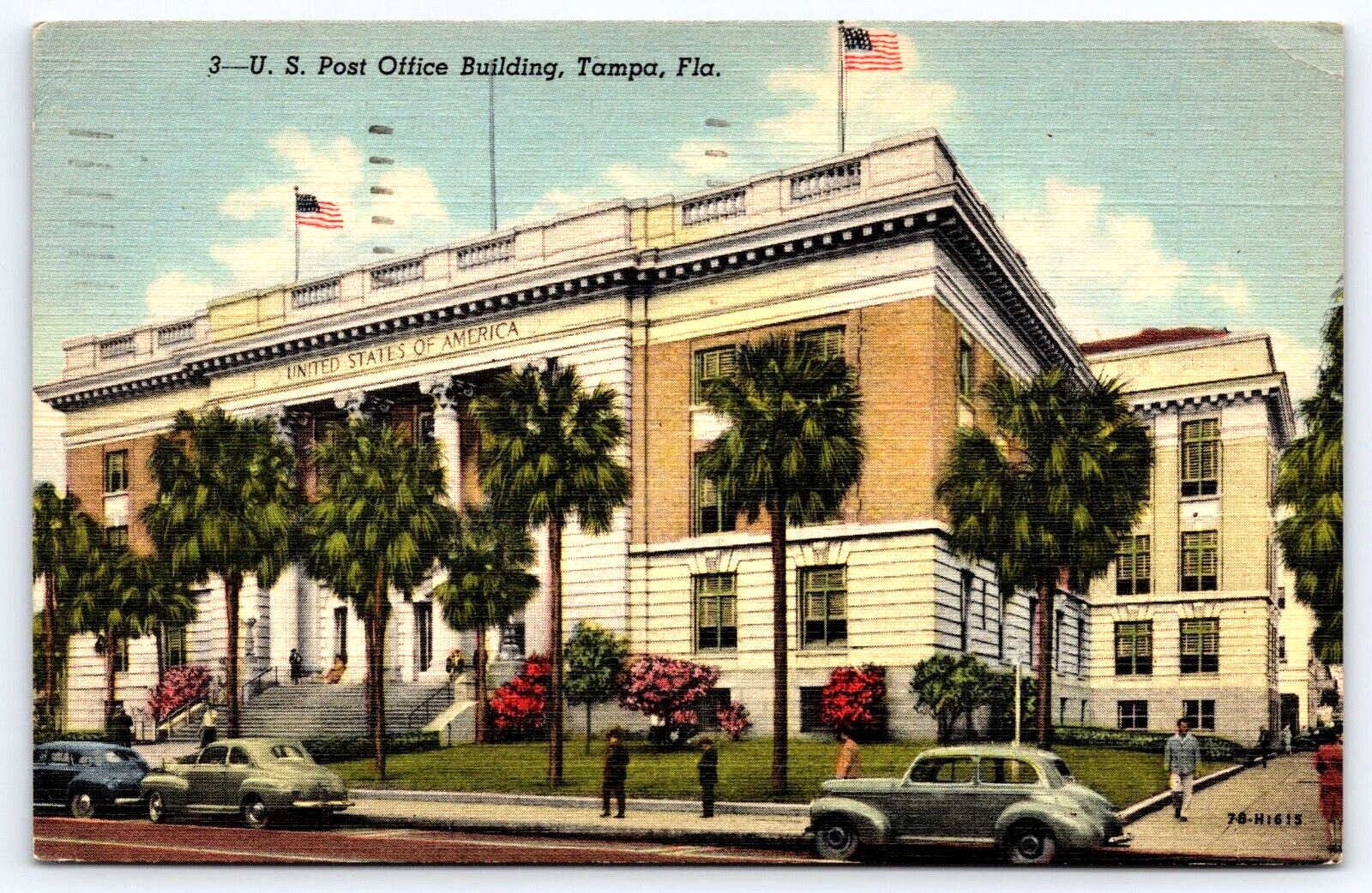 Tampa FL-Florida, U.S. Post Office Building, Cars, Antique Vintage 1949 Postcard