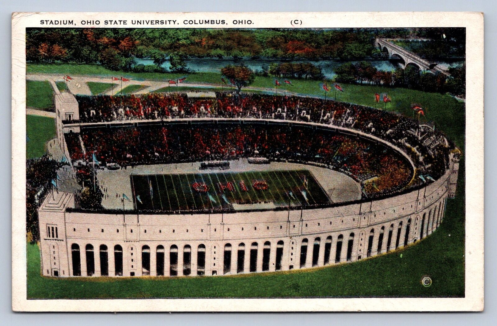 J91/ Columbus Ohio State University Postcard c1930 Football Stadium Bucks 343