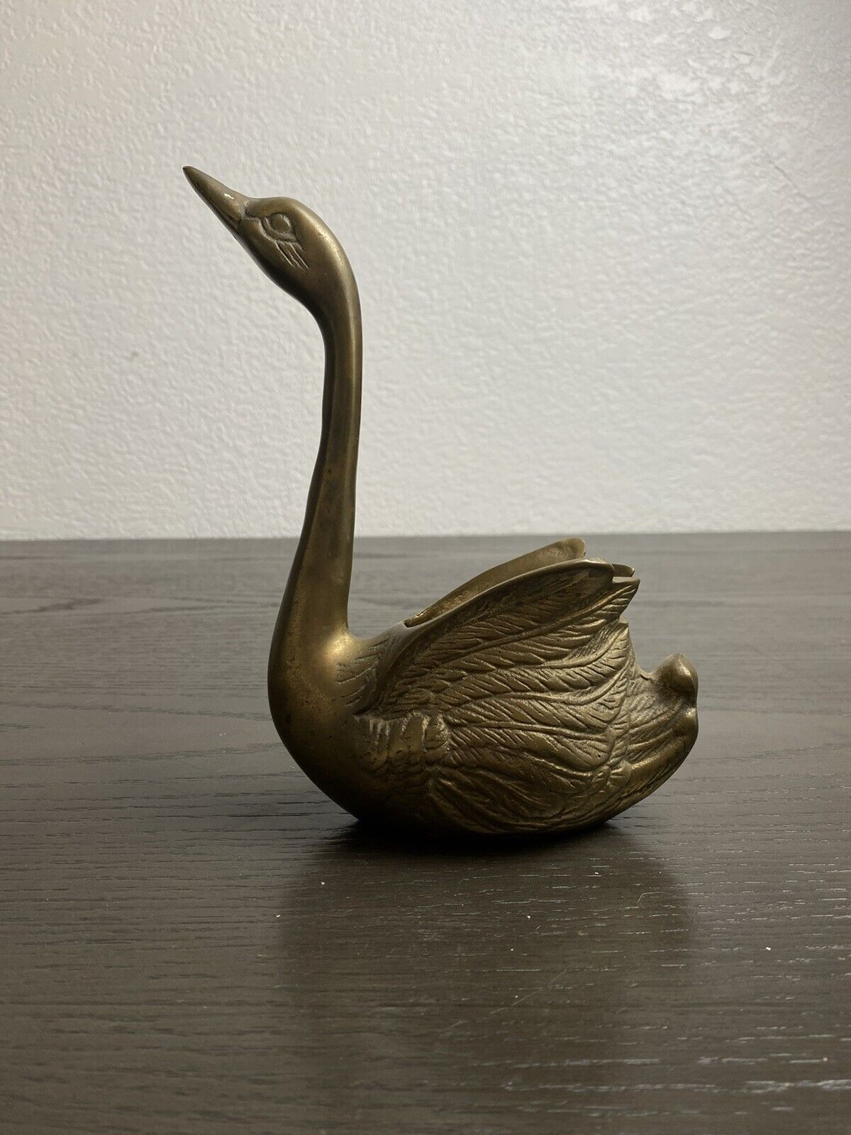 Vintage Mid Century Brass Swan Open Back Planter Vase Long Neck Pencil Holder