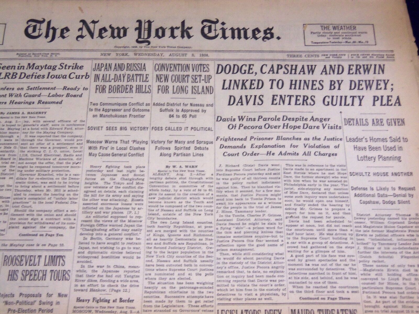 1938 AUGUST 3 NEW YORK TIMES - DODGE CAPSHAW & ERWIN LINKED TO HINES - NT 2867