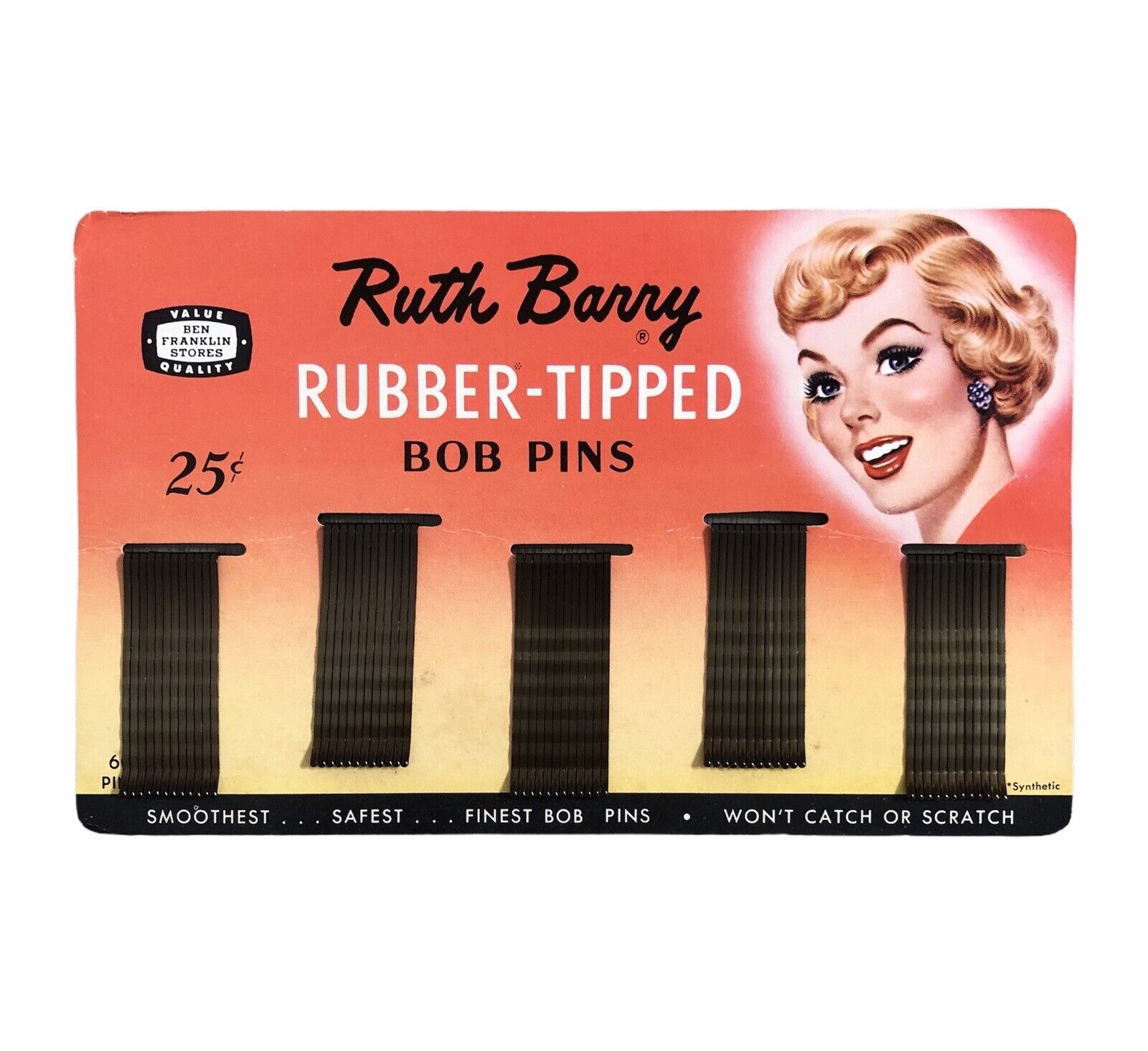 Vintage Ruth Barry Rubber Tipped Bob Pins Bobby Pins Ben Franklin Stores NOS