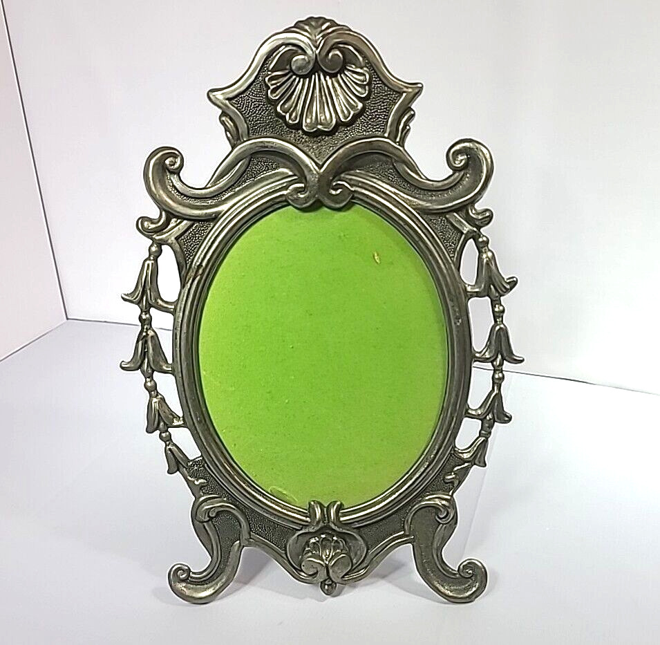 Italian Pewter Cast Metal Victorian Picture Frame Italy Ornate with Bellflowers