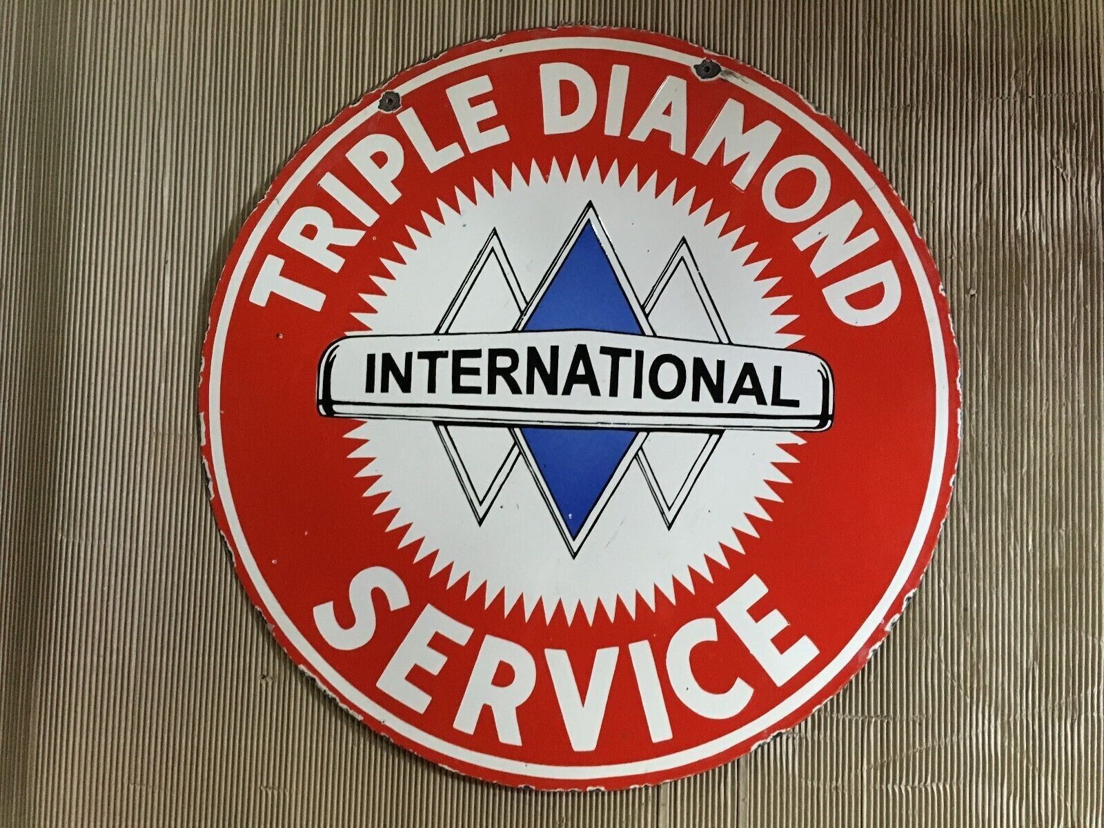 PORCELAIN TRIPLE DIAMOND ENAMEL SIGN 42X42 INCHES DOUBLE SIDED