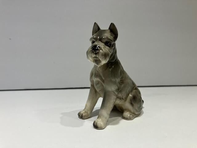Vintage Porcelain Ceramic Seated Schnauzer Terrier Figurine Japan
