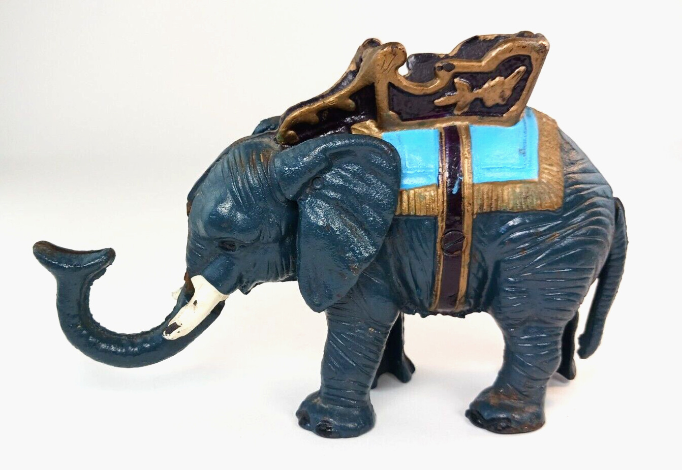 Mechanical Bank Cast Iron Elephant Howdah Hubley Reproduction 1950\'s WORKS VIDEO
