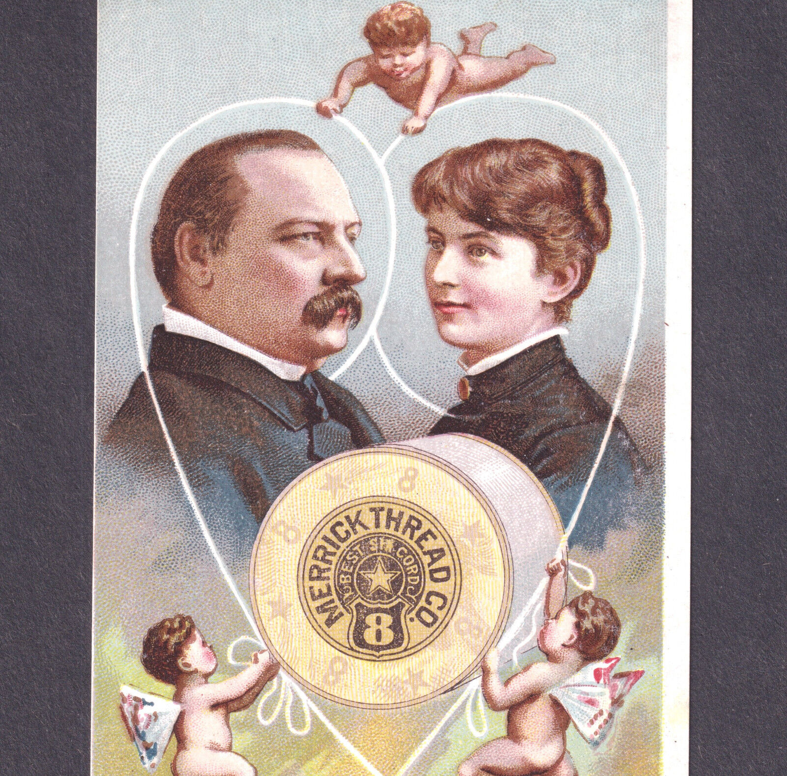 Wedding 1886 Grover Cleveland Francis Folsom Merrick Sewing Thread Ad Trade Card
