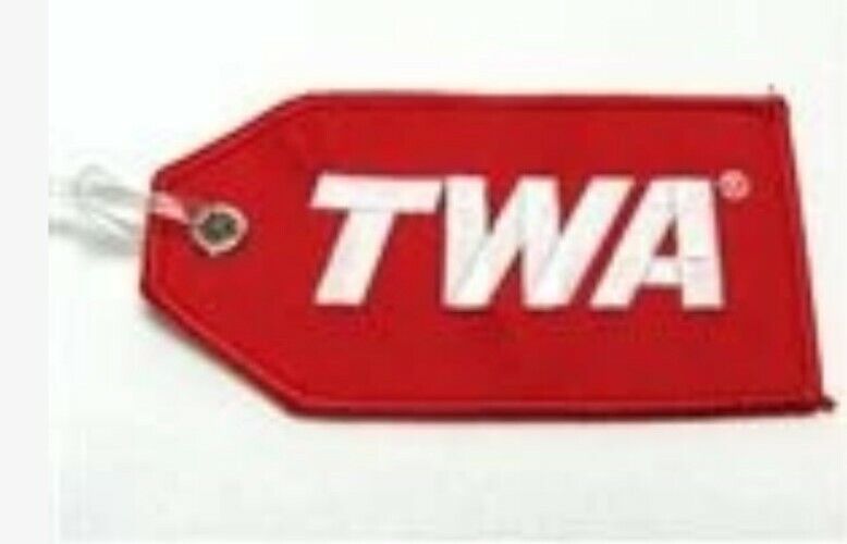 TWA Trans World Airlines Luggage Bag ID Tag classic 1970s plush red embroidery 