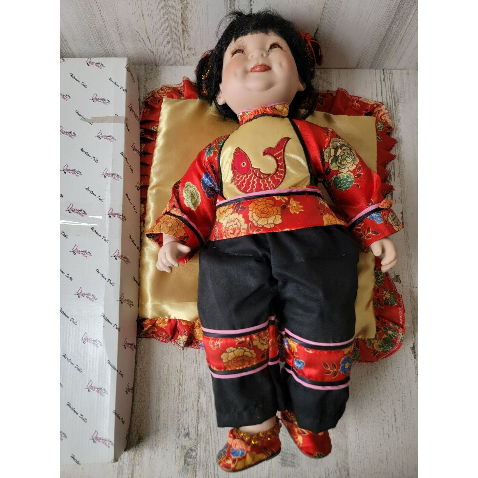Duck House Heirloom doll Chinese girl Oriental red formal outfit
