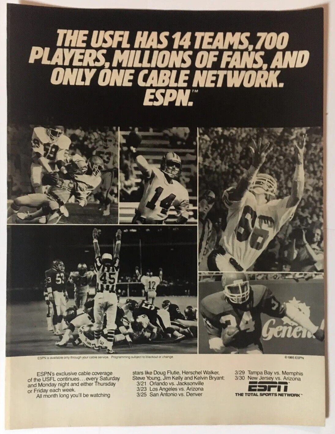 United States Football League USFL 1985 Vintage Print Ad 8x11 Inches Wall Decor