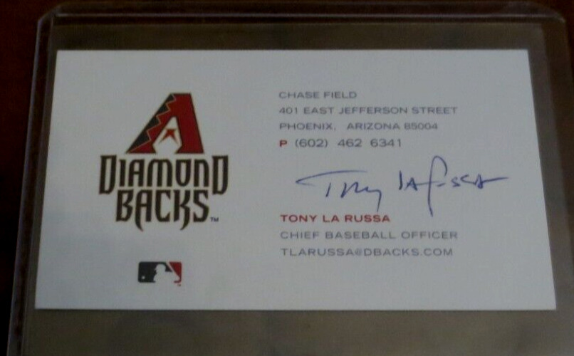 Tony La Russa MLB Baseball HOF Diamondbacks signed autographed business card 