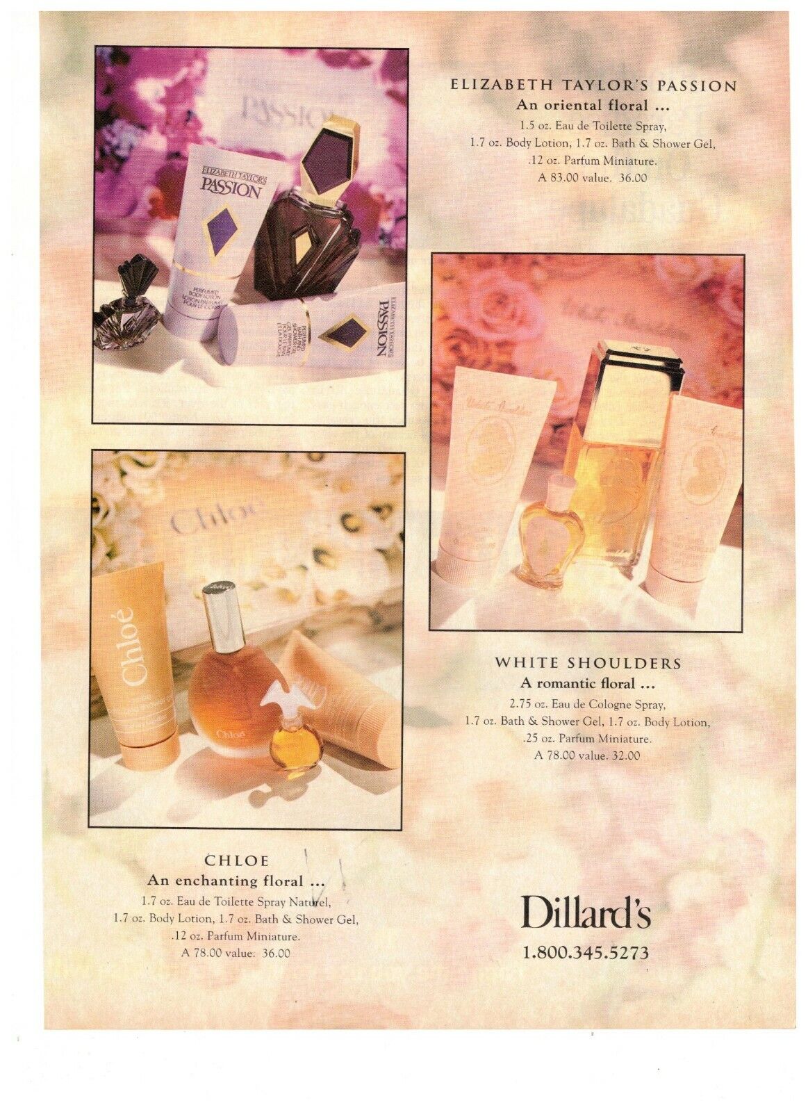 Dillards Chloe Elizabeth Taylor Passion Enchanting Floral Vintage 1993 Print Ad