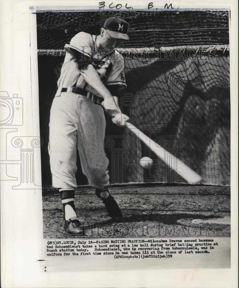 1959 Press Photo Milwaukee Braves\' baseball player Red Schoendienst, Missouri