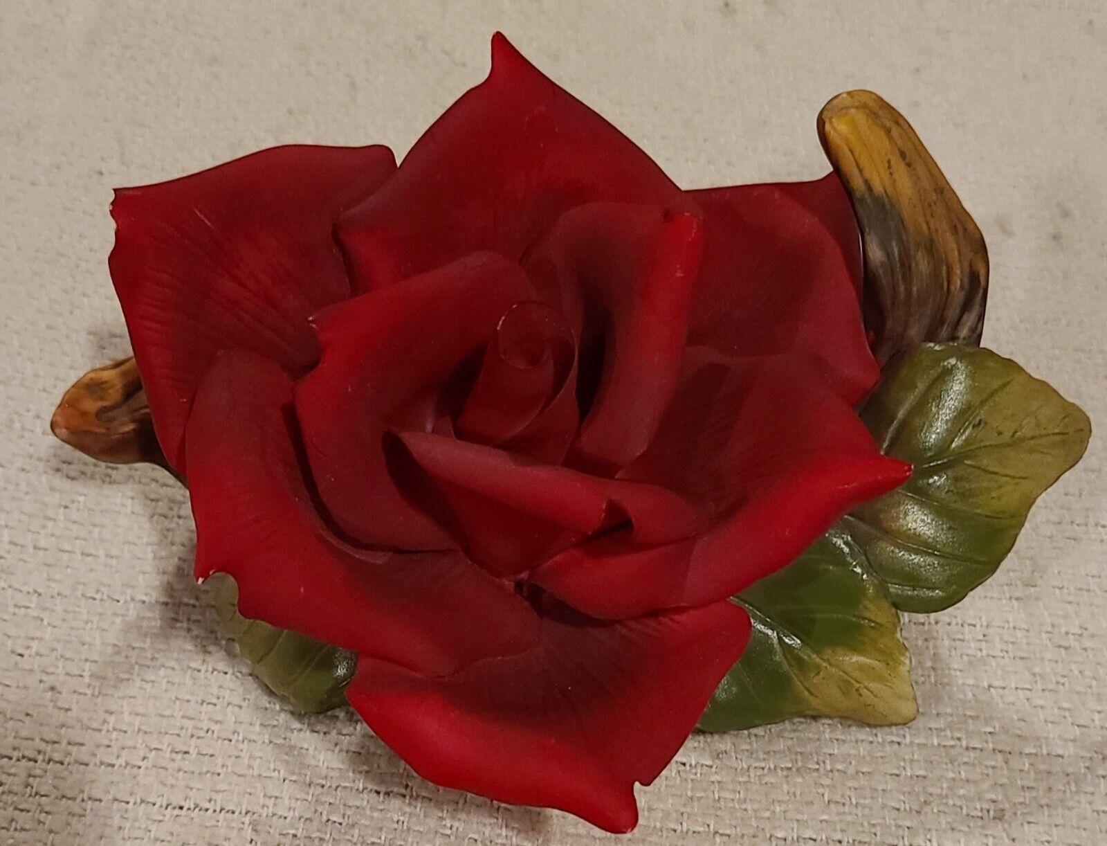 Vintage Large Capodimonte Red Porcelain Rose Stunning 