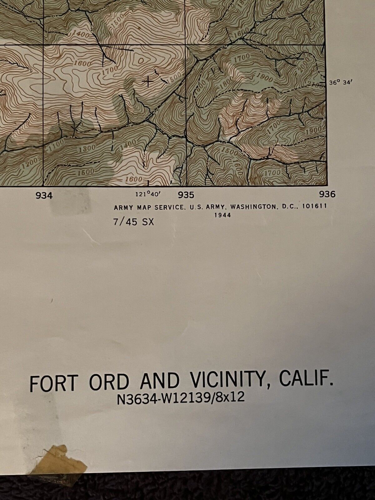 WWII WAR DEPARTMENT ARMY CORPS ENGINEERS FORT ORD Salinas CA 1944 MONTEREY MAP