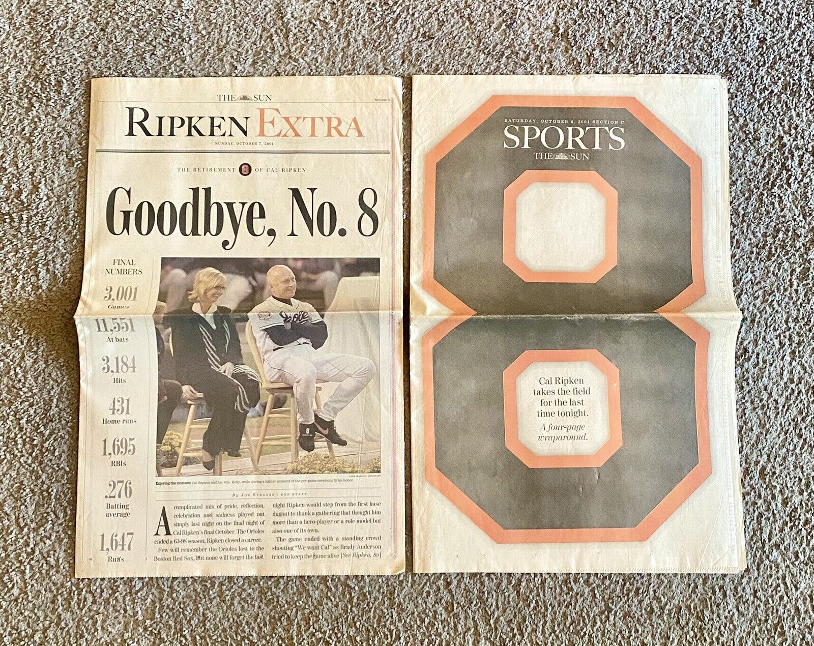 Cal Ripken Jr. Retirement Last Game 2001 Baltimore Sun Newspaper