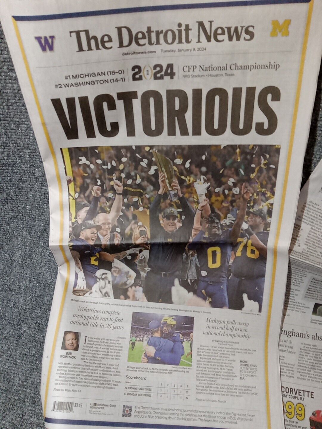 Michigan Wolverines Championship Victorious Detroit News Newspaper  1/9/2024