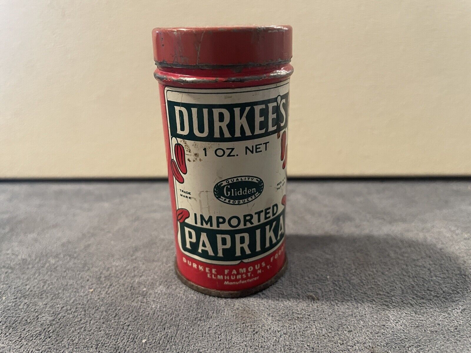 Vintage DURKEE'S Imported Paprika Spice Tin Round --2193.23