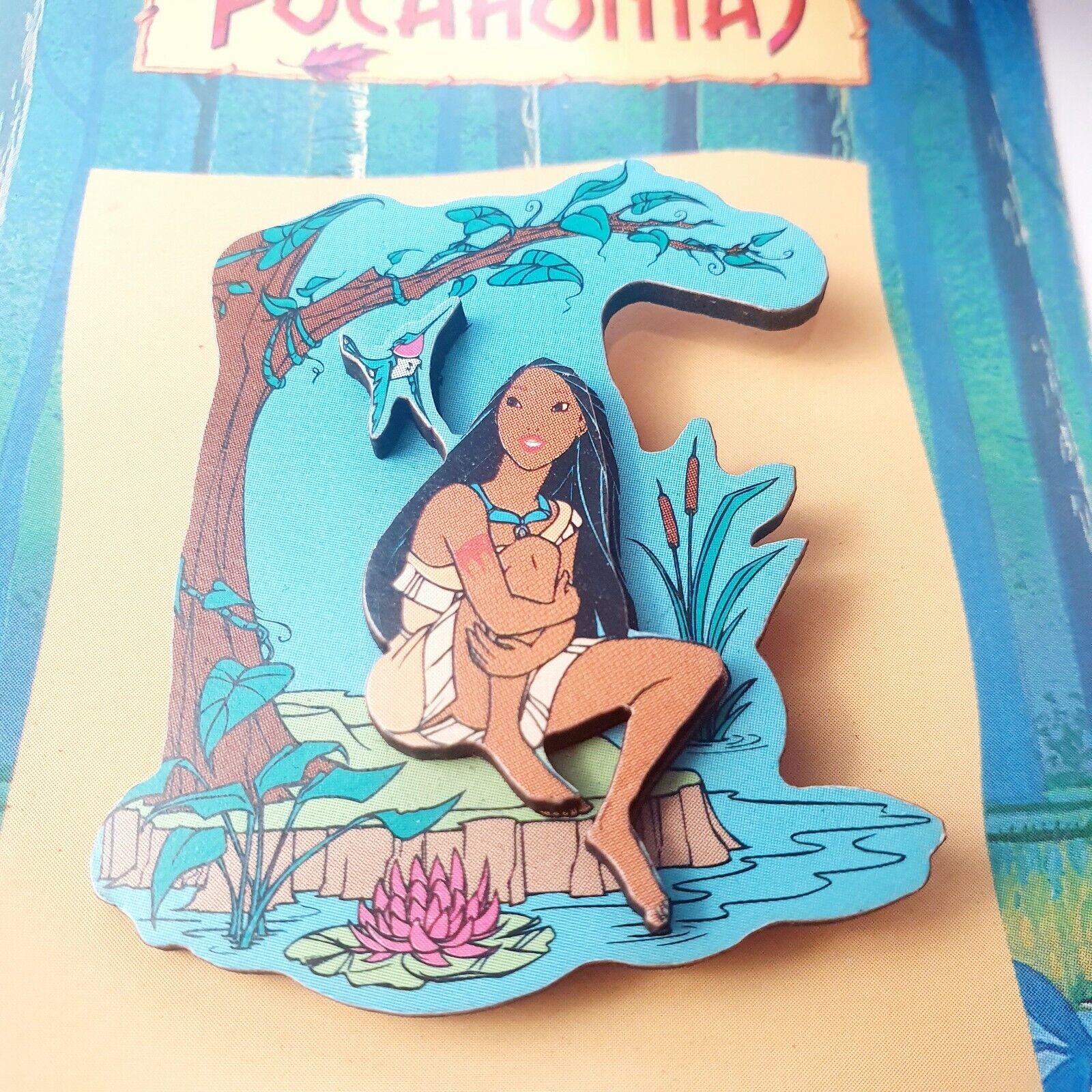 Vintage 90s Disney Pocahontas & Flit Wooden Pin Applause Pin, Rare