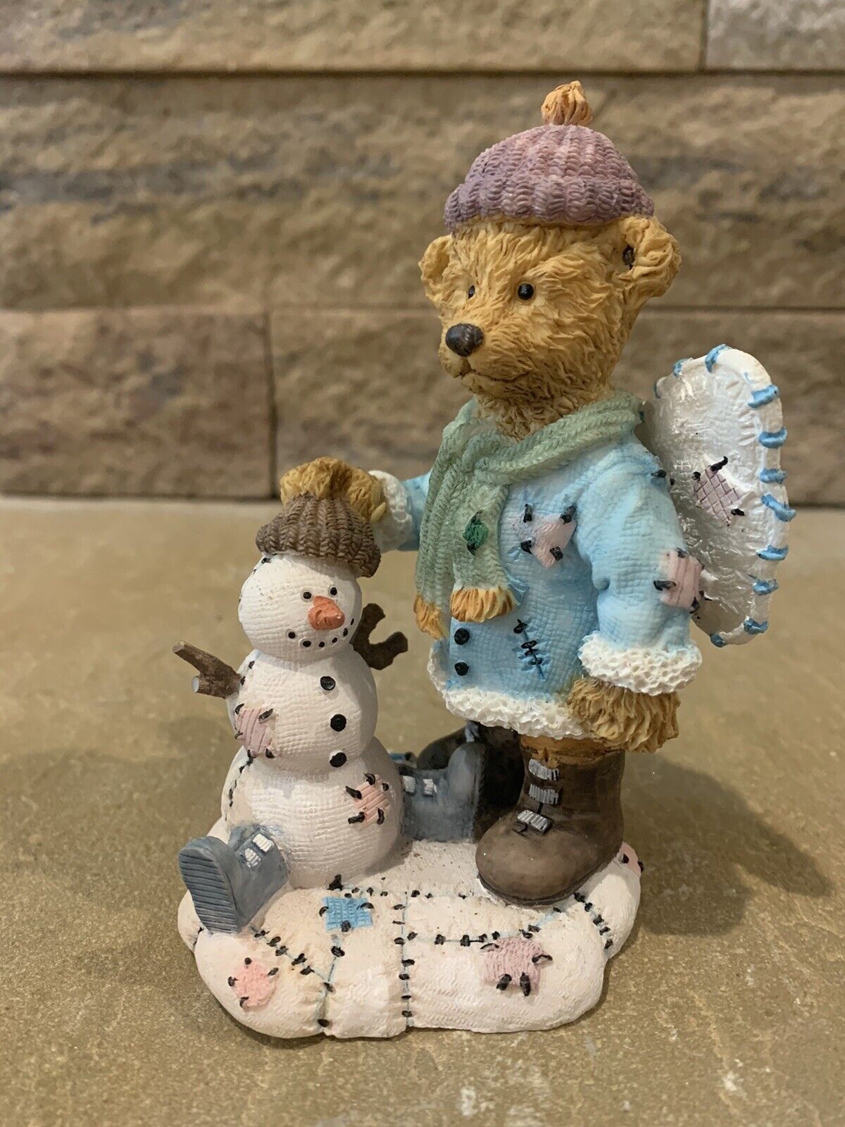 Vintage Teddy Statue Figurine, Snowman, Angel, Winter