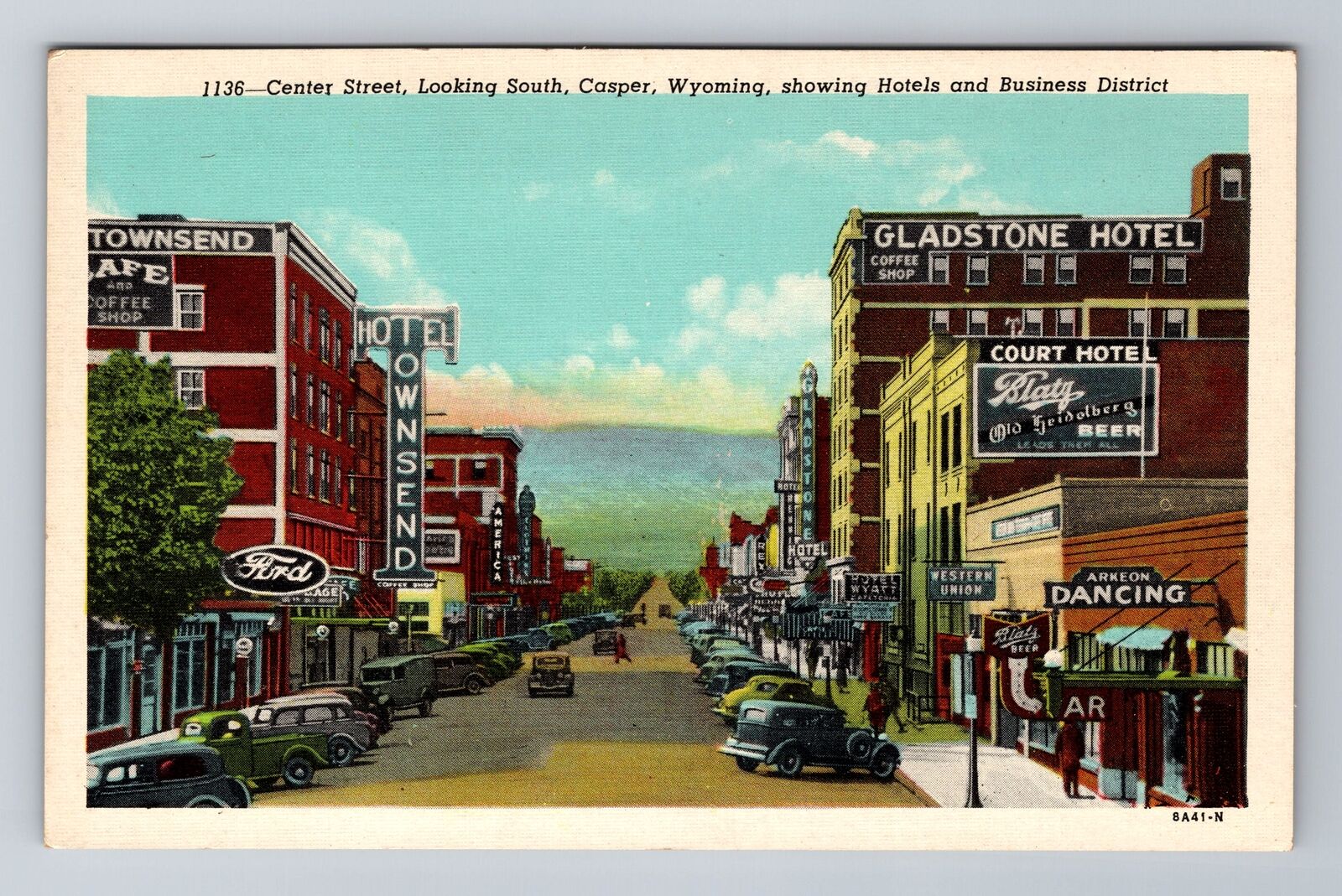 Casper WY-Wyoming, Center Street, Looking South, Antique, Vintage Postcard