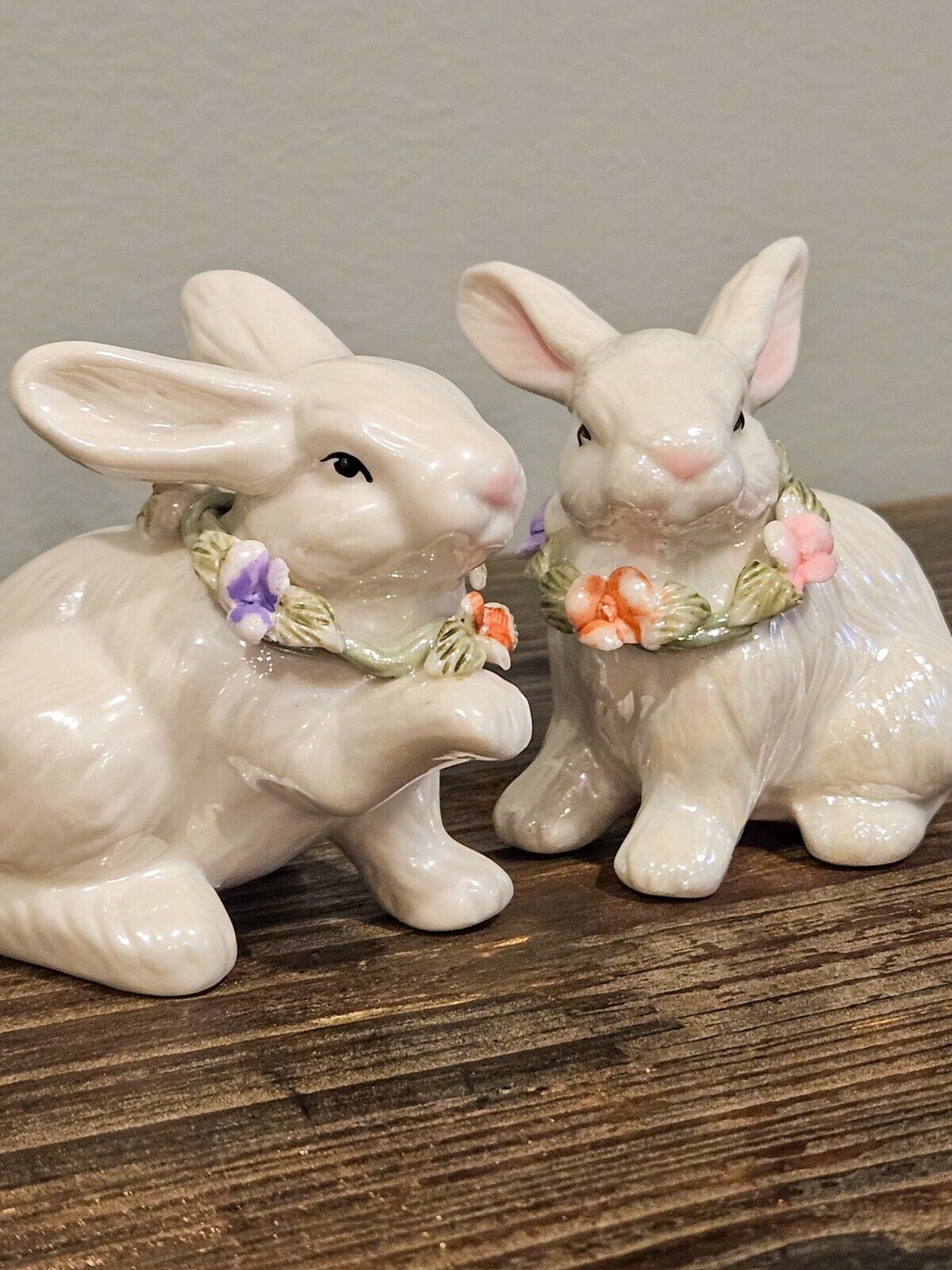 Vintage Iridescent Porcelain Hand Painted Bunnies