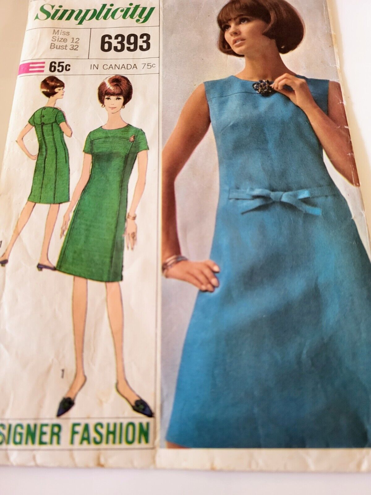 Vtg 60's SIMPLICITY SEWING PATTERN 6393 Lovely Dress Sz Miss 12 B 32 Complete 