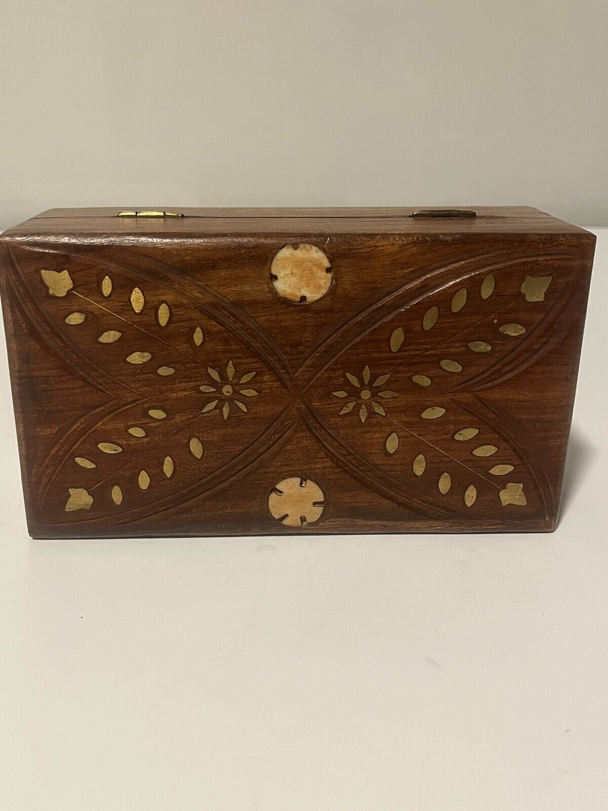 Keepsake Box Vintage Inlay Hinged Wooden 6.5\