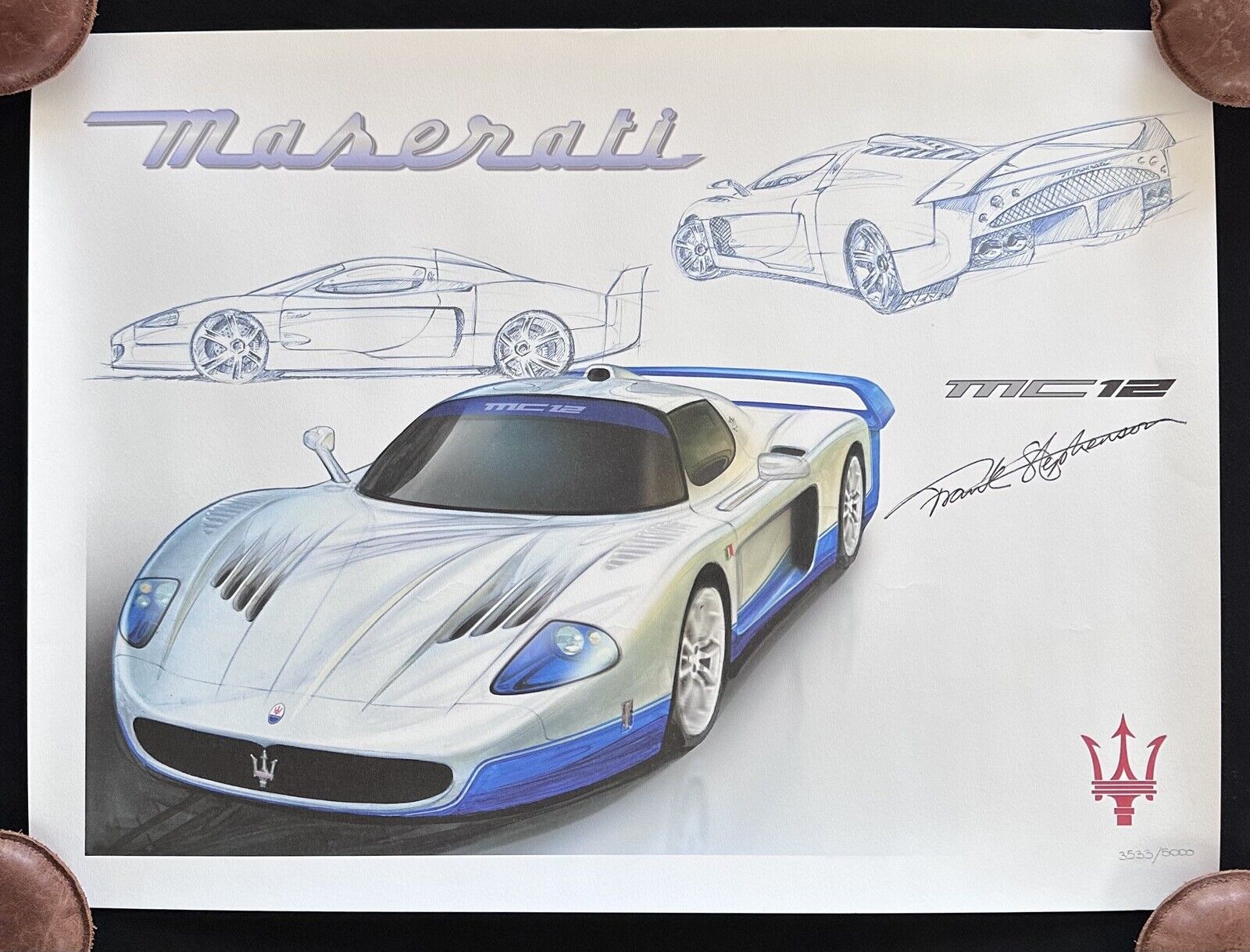 Signed Ltd Ed Maserati MC12 Supercar Poster Technical Drawings Frank Stephenson