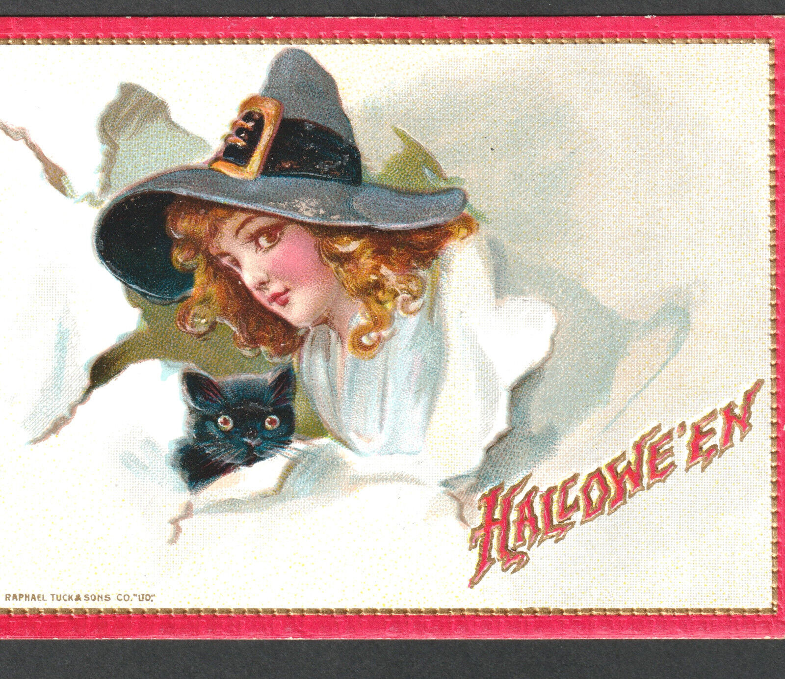 Lovely 1912 Halloween Witch Frances Brundage Raphael Tuck 174 Black Cat PostCard