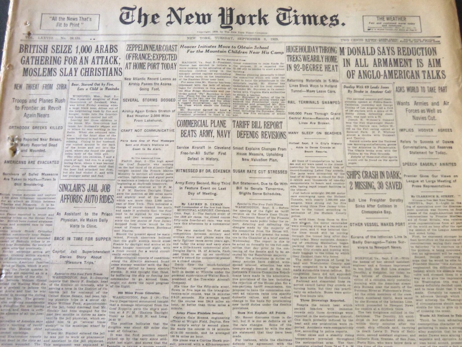 1929 SEPTEMBER 3 NEW YORK TIMES - DUNLAP SHOOTS 69, LEADS BOBBY JONES - NT 6555