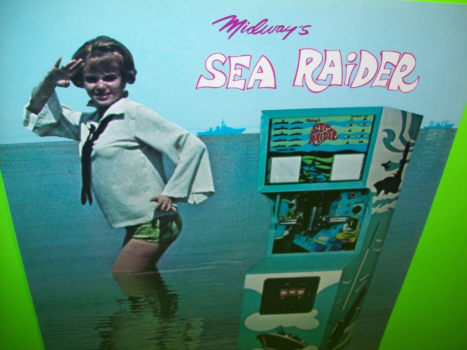 Sea Raider Arcade FLYER Original NOS Game Artwork Submarine Subs 1969 Vintage  
