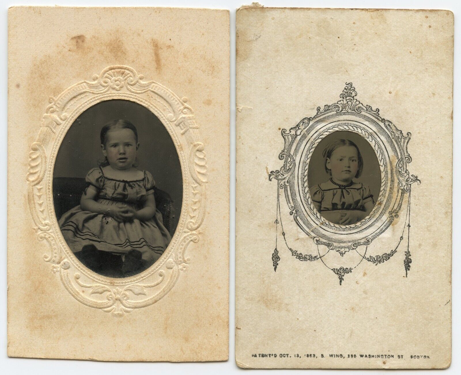 2 Antique Tintypes Portrait of Two Little Girls Sisters Circa 1880s