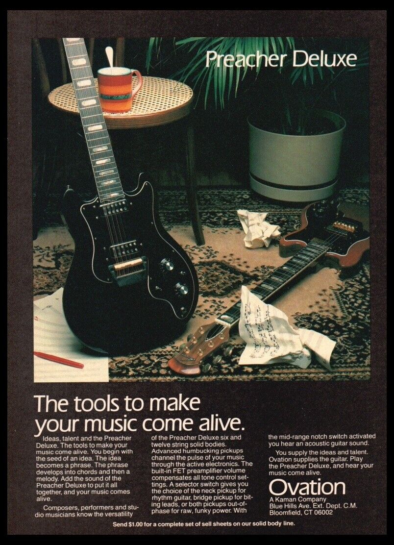 1979 Ovation Guitar Preacher Deluxe Print ad/mini poster-Man Cave musicdécor