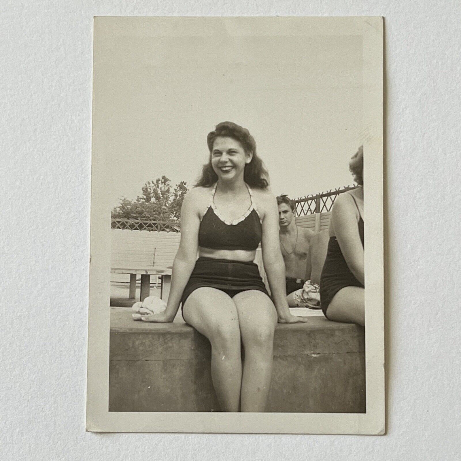 Vintage Snapshot Photograph Beautiful Young Woman In Bathing Suit Great Note